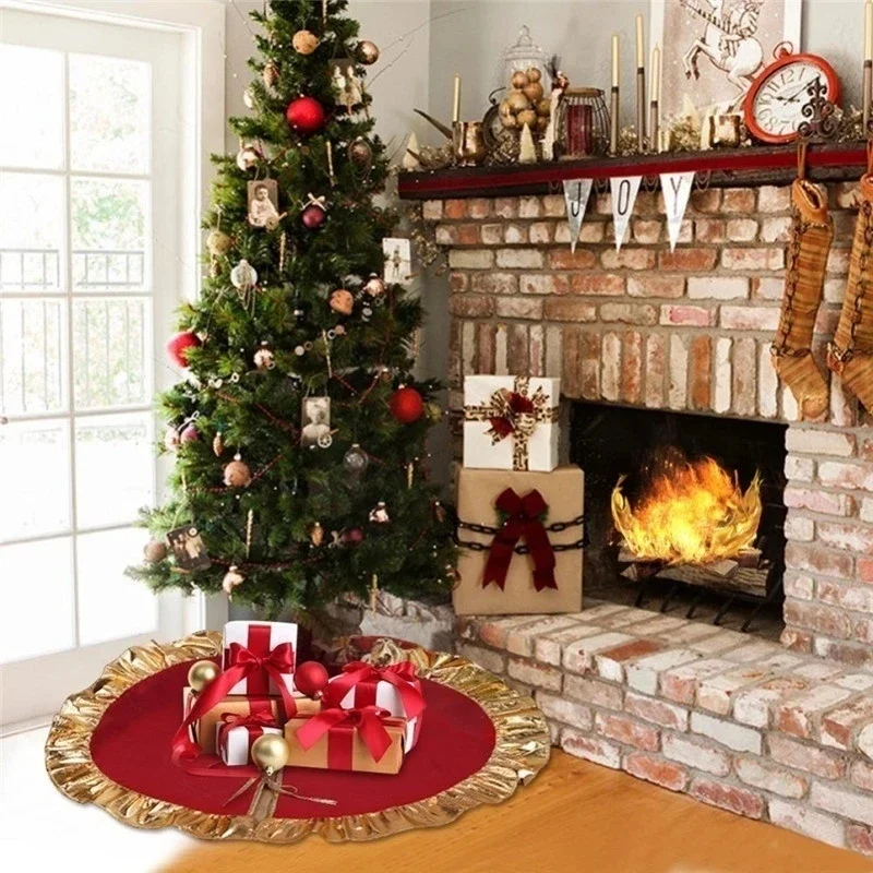 100/90cm Red Christmas Tree Skirts Non-woven Fabric Christmas Carpet Tree Skirt Decoration Christmas New Year Home Decoration