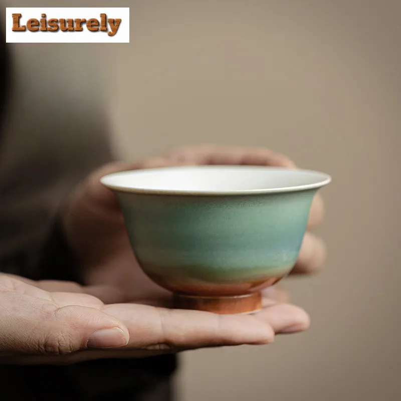 150ML Aurora Kiln Change Red Blue Glaze Teacup Japanese Tea Bowl Beautiful Tea Cup Meditation Cup Coffee Mug Master Cups Teaset