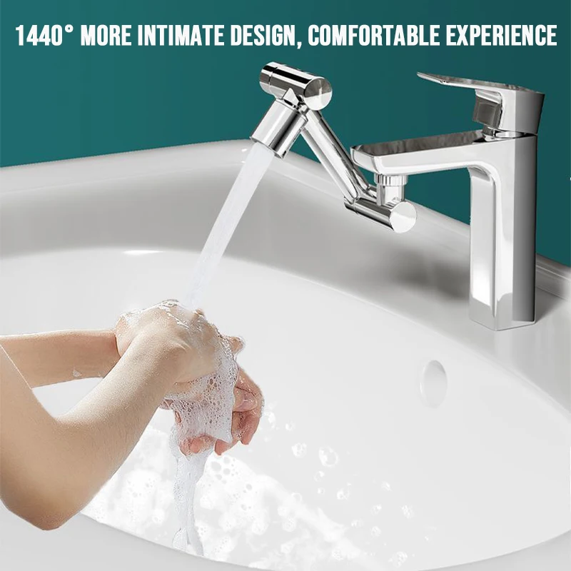 New Universal 1440° Rotating Retractable Faucet Splash Filter Kitchen Washbasin Extender Faucets Bubbler Nozzle Robotic Arm 3