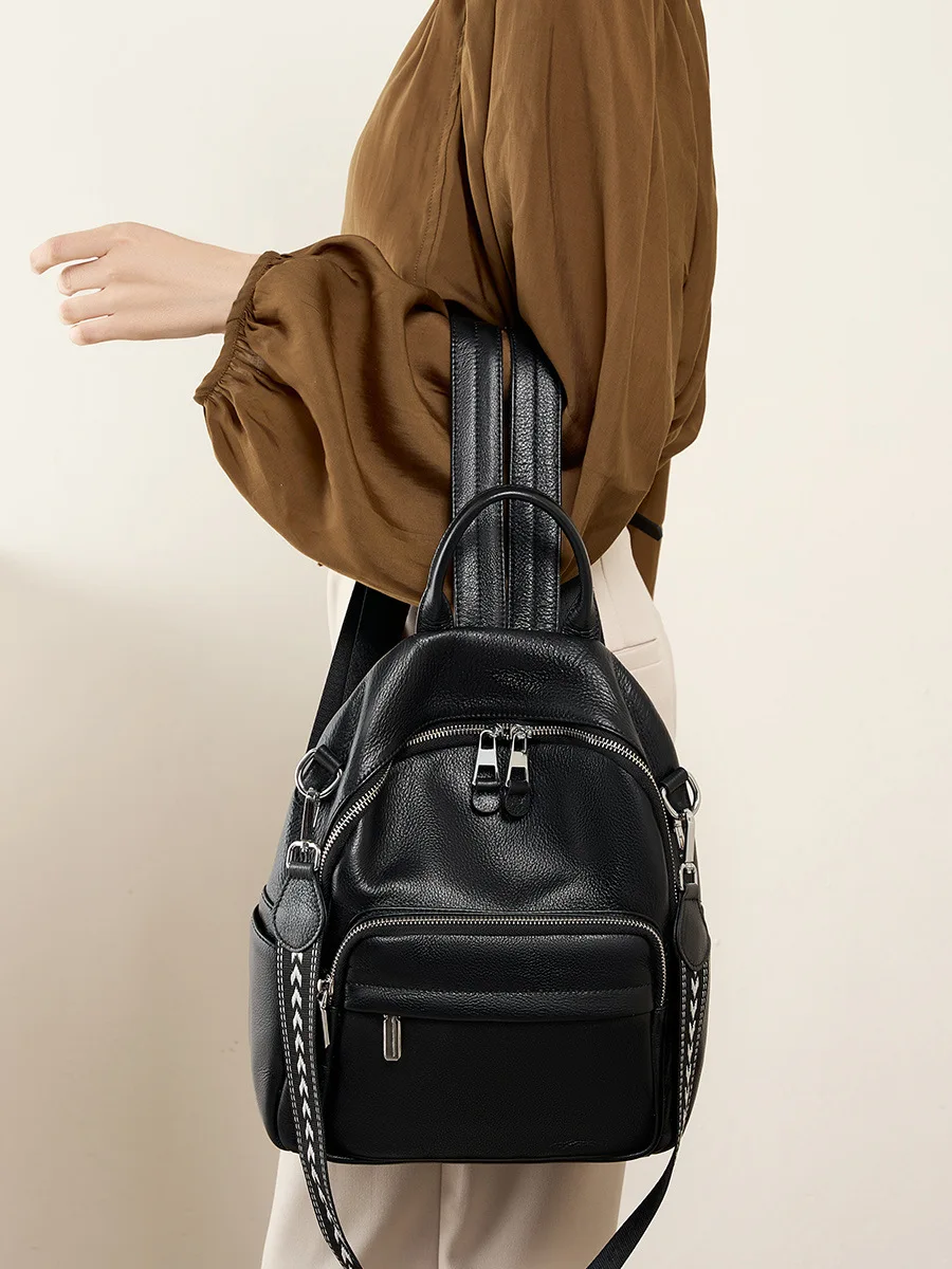 2024 New lychee pattern backpack Genuine leather soft leather fashion hundred fashion women large capacity travel Knapsack