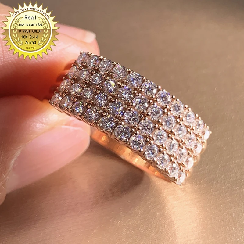 

Solid 9K Au375 Rose Gold Men Ring DVVS1 Moissanite Diamonds Round Wedding luxury Party Engagement Anniversary Ring
