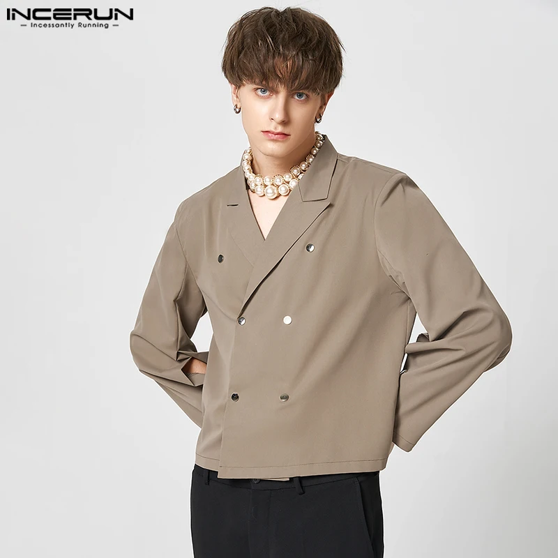 

Fashion Casual Style Tops INCERUN New Men's Button Split Short-style Blazer Handsome Male Solid Well Fitting Suit Jackets S-5XL