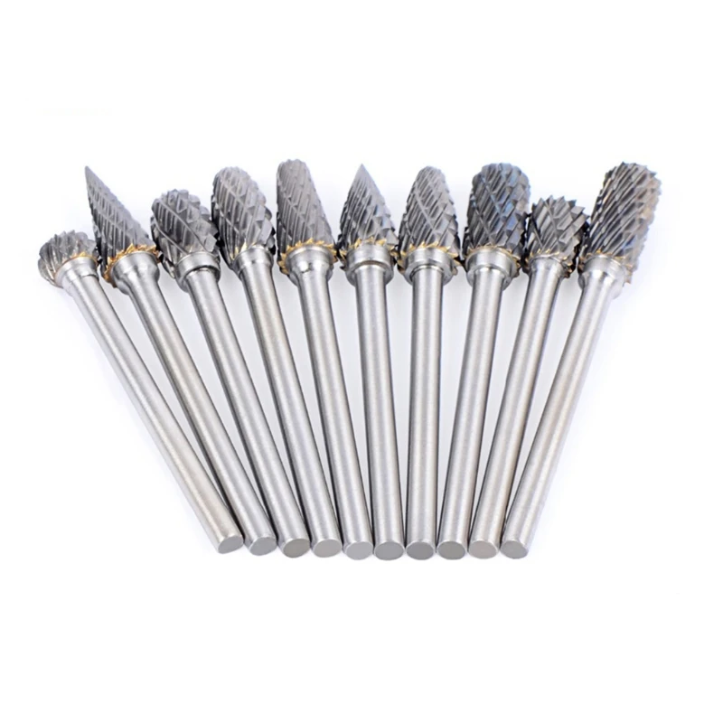 10 Pcs Double Cut Rotary Deburr Set for dremel Rotary Tool Tungsten Carbide Cutter Rotary Burr Set for Metal Polishing, Carving 3