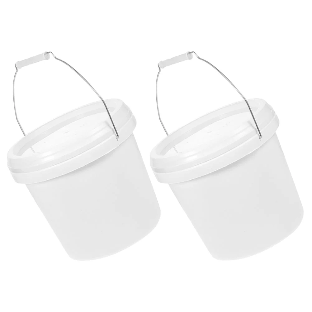 2 Pcs White PP Buckets 4L Plastic Lid Color Mixing Iron Handle Paint Packaging Container for Painting Storage