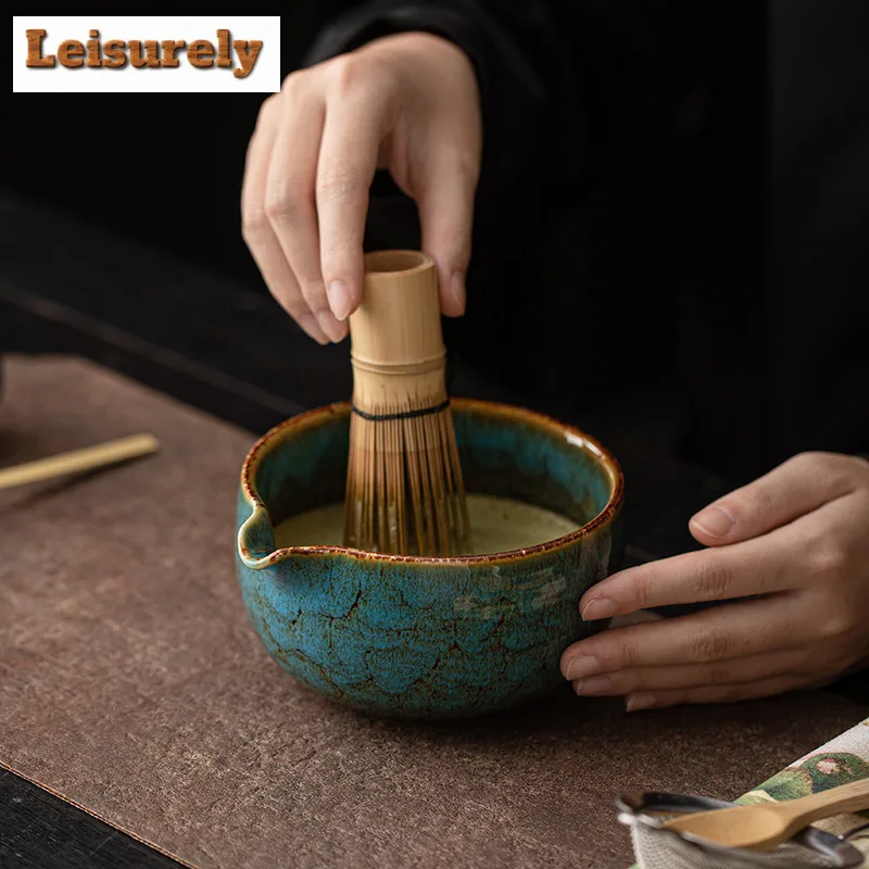 Kiln Fambe Japanese Style Flow Mouth Matcha Bowl Tea Whisk Stand Color Ceramic Set Accessories Imitation Song Dynasty Teaware