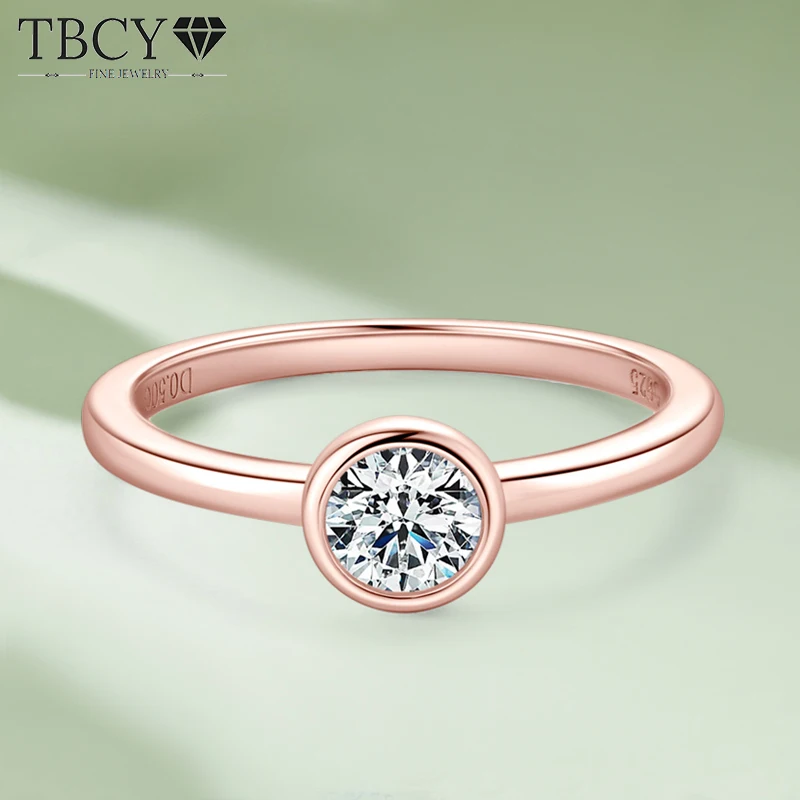 

TBCYD 5MM 0.5CT Round Bubble Moissanite Diamond Ring For Women With GRA 925 Sterling Silver Plated 18k Gold Wedding Band Jewerly