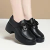 2024 Elegant Versatile Lace Up Comfortable Soft Leather Shoes Woman New Retro Thick Sole High Heel Casual Single Shoes 1
