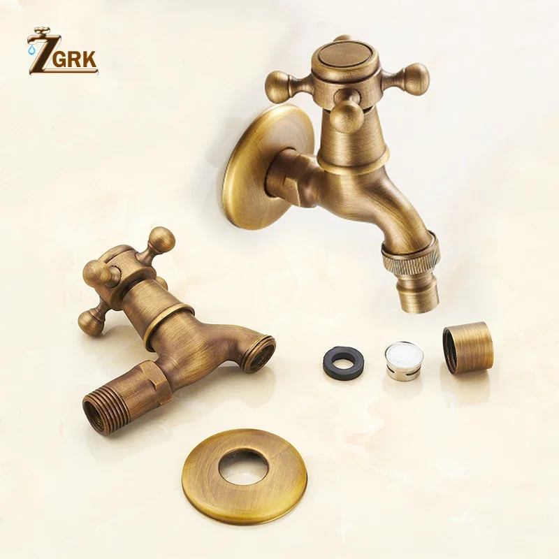 ZGRK Carved Wall Mount Bibcock Brass Retro Tap Decorative Outdoor Garden Taps Washing Machine Mop Luxury Antique WC Faucet garden bibcocks bathroom faucet washing machine faucet water tap faucet