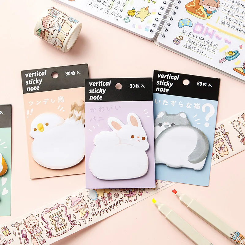 4Pcs/Lot Kawaii Cartoon Animal Ass Sticky Notes Cute Rabbit Dog Cat Bird Hip Memo Pad Notepads School Office Stationery Gifts 5