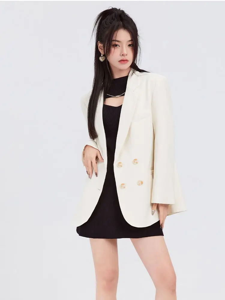 

UNXX Women's Beige Blazer New Spring and Autumn Korean Style Loose and Slim Design Niche Versatile Fashion Small Suit Jacket Top