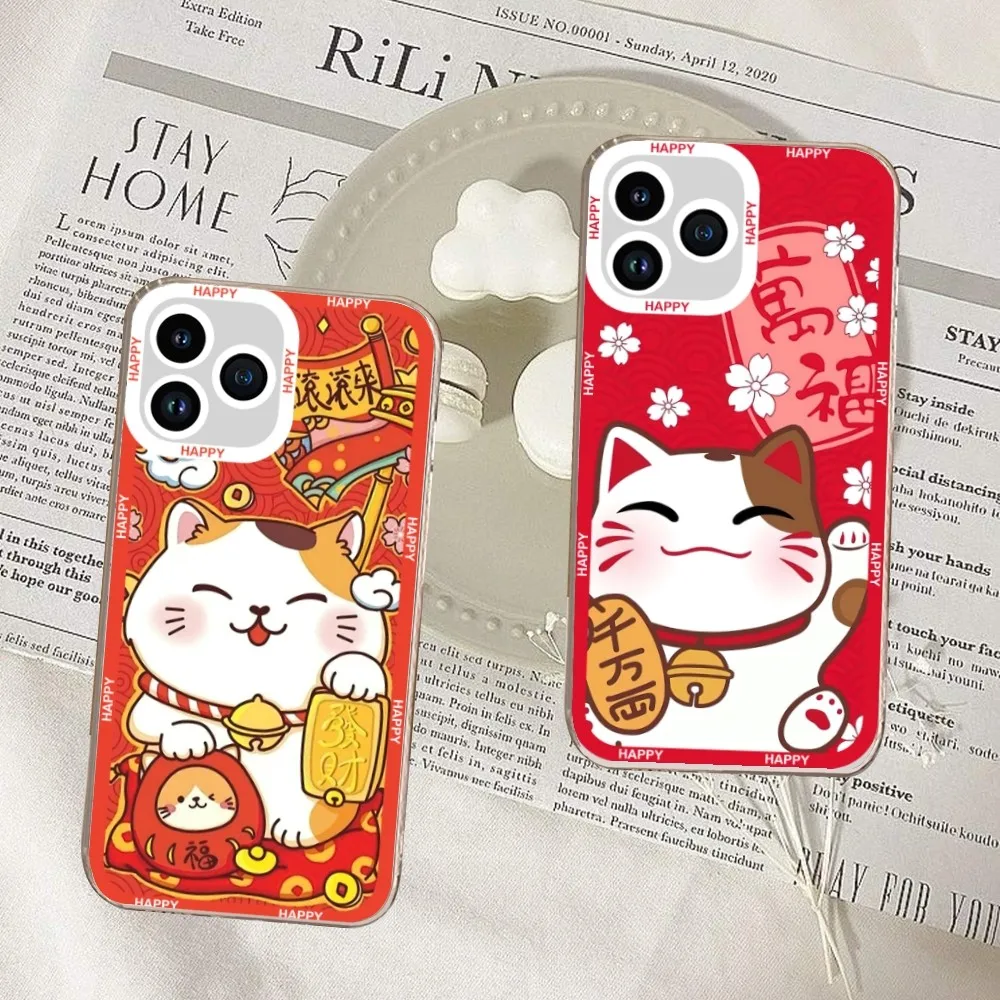 Japan Red Cat Happy New Year Custodia Per Telefono Lucky Money Per Samsung S20 S21 S22 S23 Ultra Plus Lite Guscio Trasparente