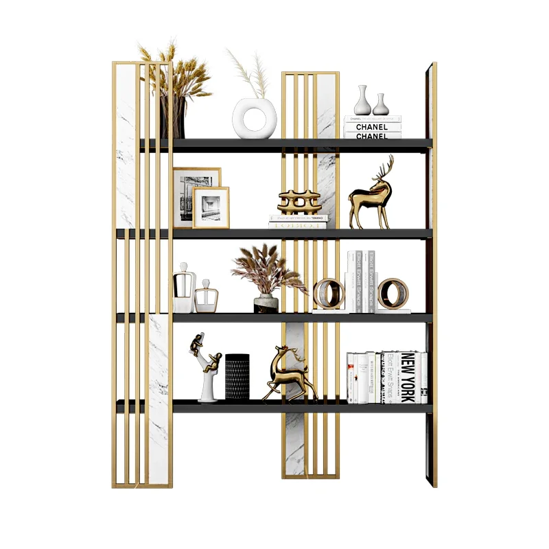 Luxury bookcase floor partition shelf metal bookcase display shelf office storage modern decorative