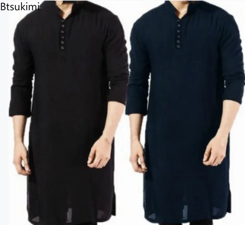 New 2024 Islamic Clothing for Muslim Fashion Man Long Robes Solid Long Sleeve Arabic Arab Simple Casual Mens Shirt Jubba Thobe muslim fashion abayas for men sleep robes solid cotton long sleeve comfortable leisure nightgown mens bathrobes homewear robes