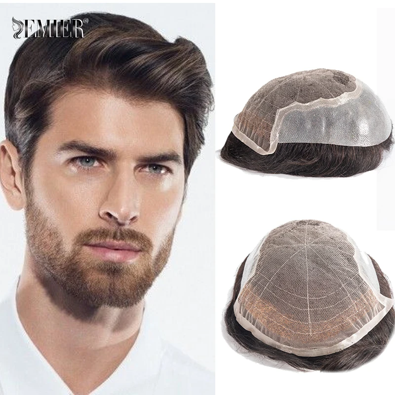 

Q6 HD Lace Men's Capillary Prothesis Insivible HD Lace and PU Base Male Human Hair Replacement System Hair Toupee For Men
