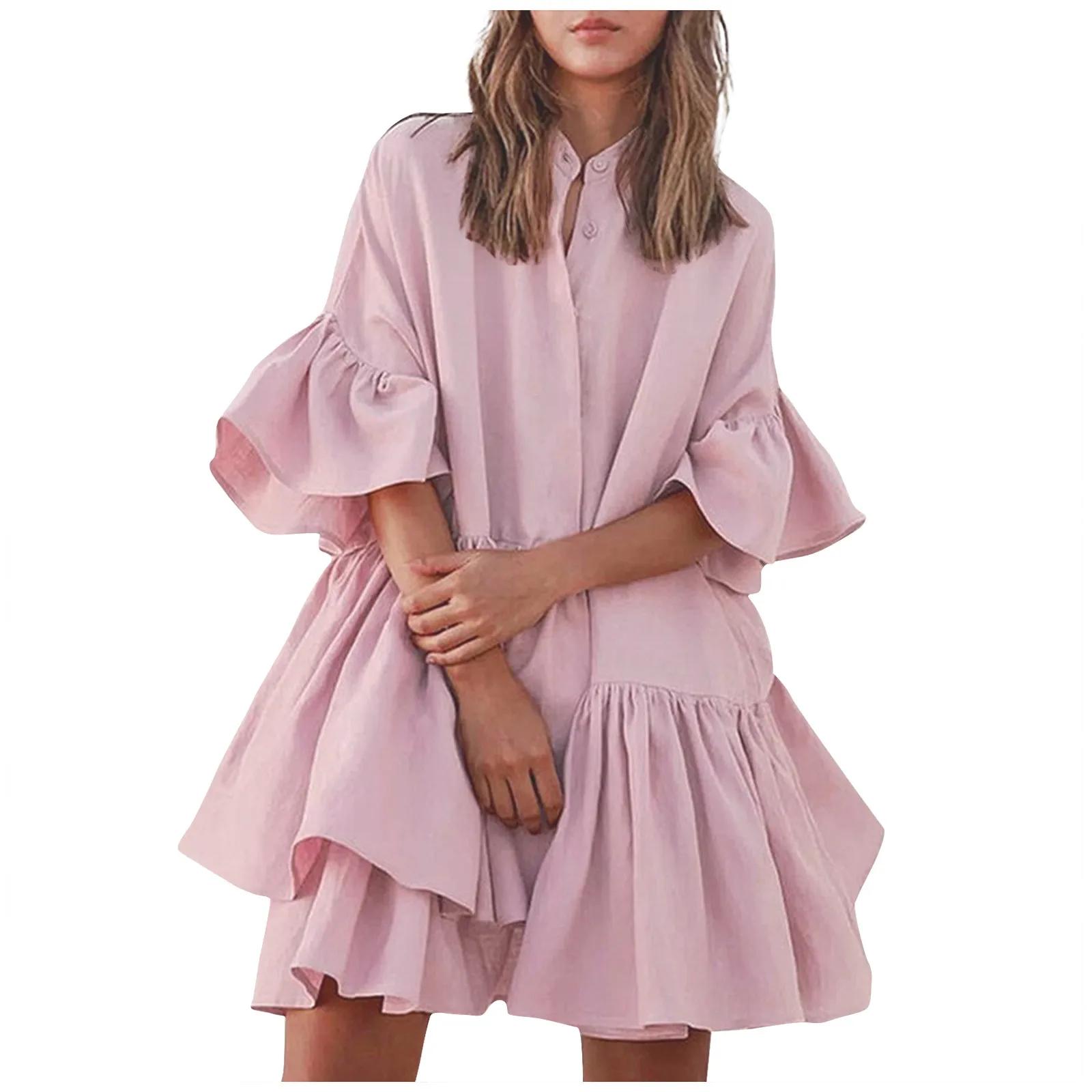 

Fashion Women'S Casual Round Neck Solid Color Short Sleeve Dress New Fashion Casual Women'S Clothing 2023 Dresses For Female