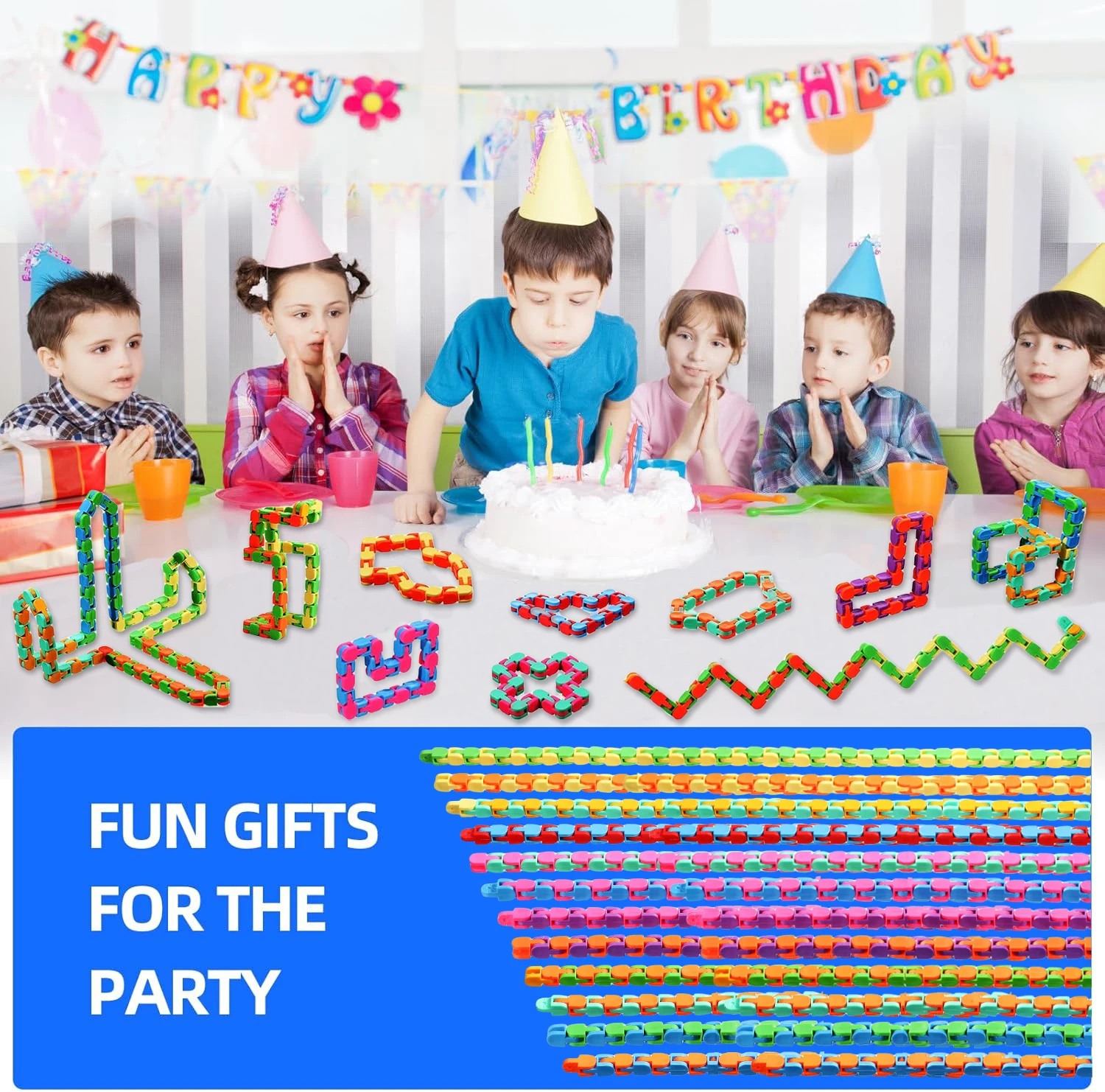 24-60Pack 24 Links of Wacky Track Fidget Toy Fidget Wacky Tracks Colorful Snake Snap Toys Track Gifts for Kids Adult Autis
