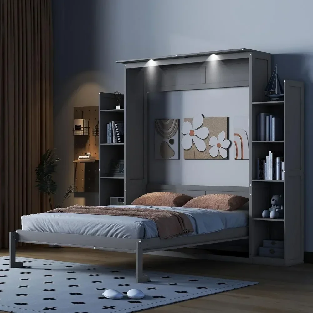 Murphy Bed, Wooden Wall Bed with Shelves,Murphy Bed, Which Easily Folds Into A Cabinet,Queen Bed Frames, Bedroom Furniture 6