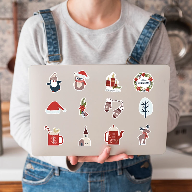 50 Stück süße Weihnachtsaufkleber, Vintage-Stil, Weihnachtsmann, Schneemann, Vinyl, wasserfest, Aufkleber für Wasserflaschen, Scrapbooking – Detail 12