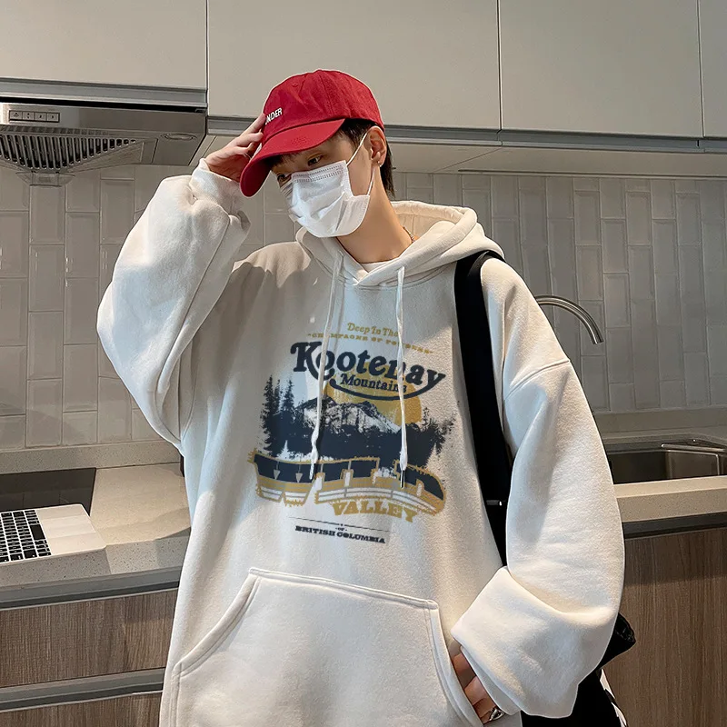 

Heavyweight hooded men's sweaters autumn new trendy brand letter printed cotton outerwear loose size wholesale