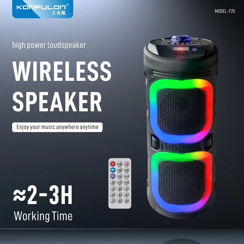 

KONFULON Portable 1500mAh High Power 10W Bluetooth Speaker RGB Colorful Light Wireless Subwoofer 360 Stereo Surround Speaker