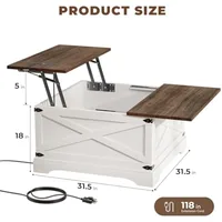 Lift Top Coffee Table with Storage, Square Coffee Table for Living Room with Wireless Charging, Farmhouse Coffee Table 2