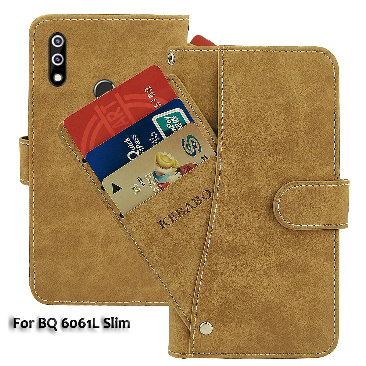 

Vintage Leather Wallet BQ 6061L Slim Case 6.09" Flip Luxury Card Slots Cover Magnet Phone Protective Cases Bags