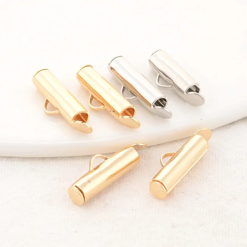 

4*14.5MM 14K Gold Color Brass Ends Fastener Clasps Cord Ribbon Connect Bracelet Clasp High Quality Jewelry Making Findings