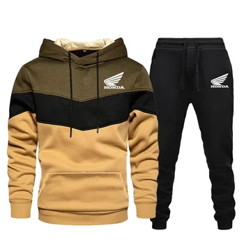 2025 Nuovo uomo autunno/inverno di alta qualità Honda stampato street outdoor fashion spliced felpa con cappuccio + pantaloni set da due pezzi 1
