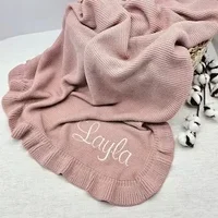 Ruffle Baby Blanket Soft Custom Personalized Baby Blanket / Embroidered Knitted New Born Blanket / Soft Custom Baby Shower Gift 1