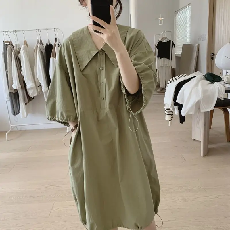 

Elegant Solid Dress Women Summer Sundress 2024 Casual Short Sleeve Maxi Vestidos Female O Neck Robe Femme Oversized A96