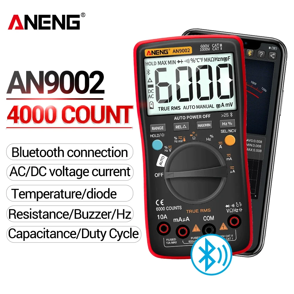ANENG AN9002 Bluetooth Digital Multimeter 6000 Counts True RMS Professional Multimetro Auto-Range AC/DC Current Voltage Tester digital multimeter,multimeter tester,analog multimeter