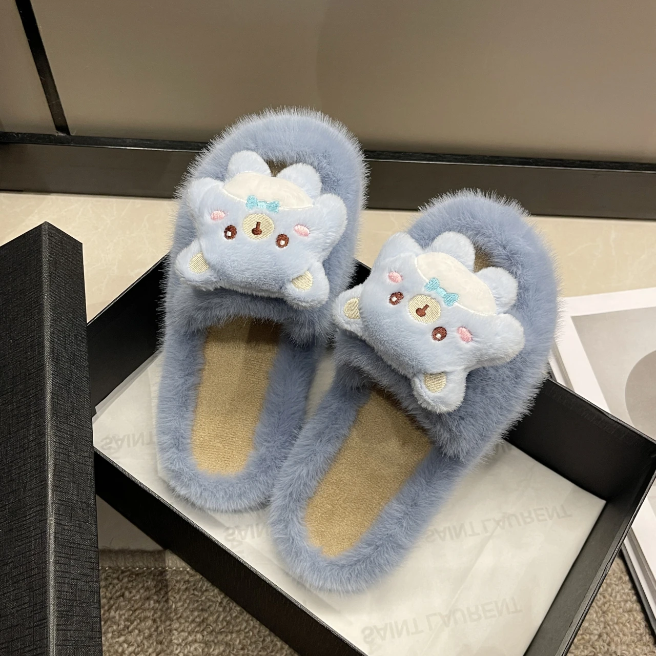 

Women's Slippers 2023 new Winter Warm Plush Bedroom Cotton Fluffy Slippers Cartoon Bear Cute Couple Home Fur Slippers Home Shoes