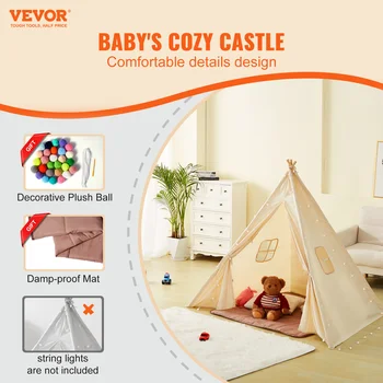 VEVOR Kids Play Tent Teepee Tent for Kids 1-5 Years Old Tent for Kids with Windows for Indoor and Outdoor Toddler Tent 2
