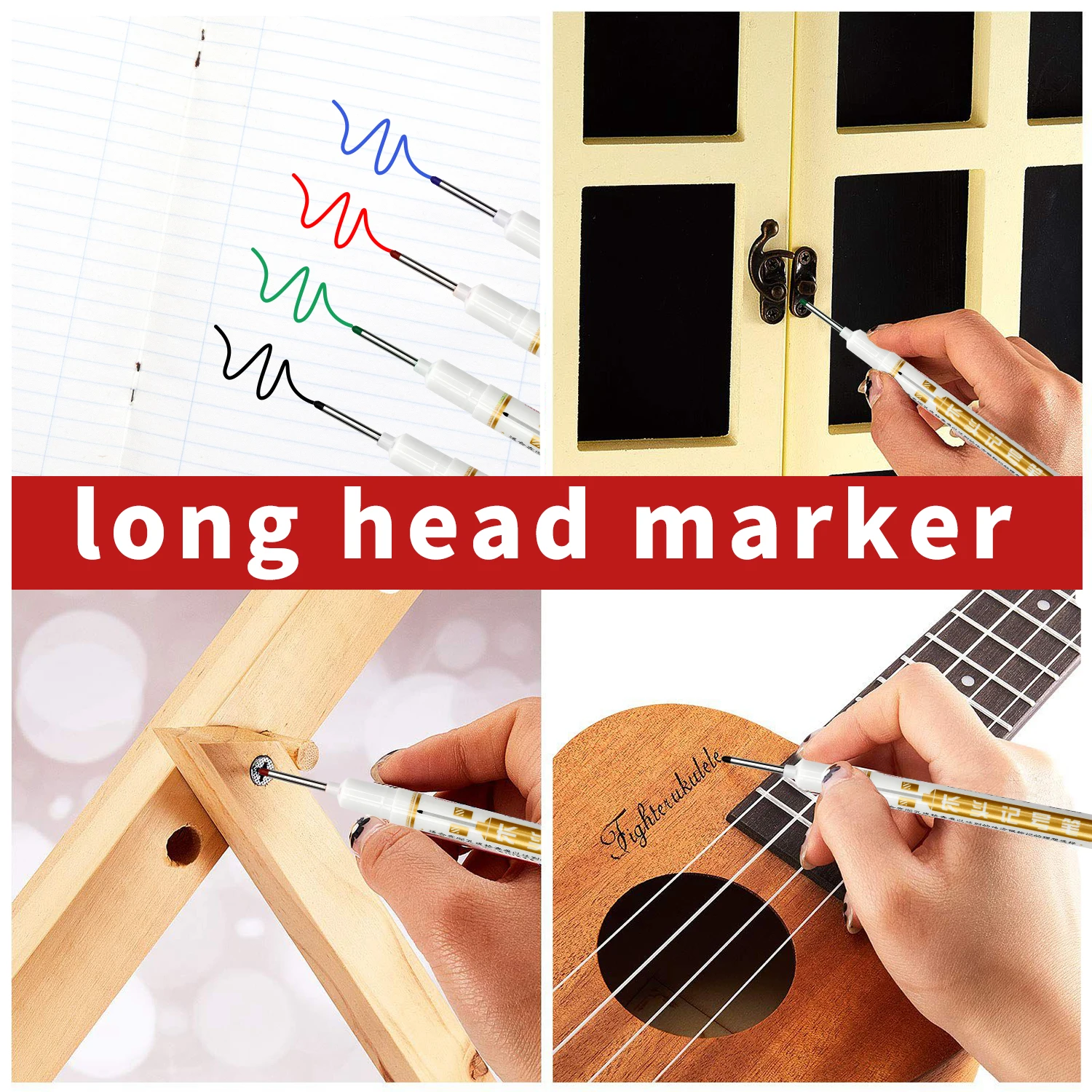 Multi-Purpose Deep Hole Marker Pens Colorful Waterproof Long Nib Mechanical Carpentry Solid Marker 2PCS