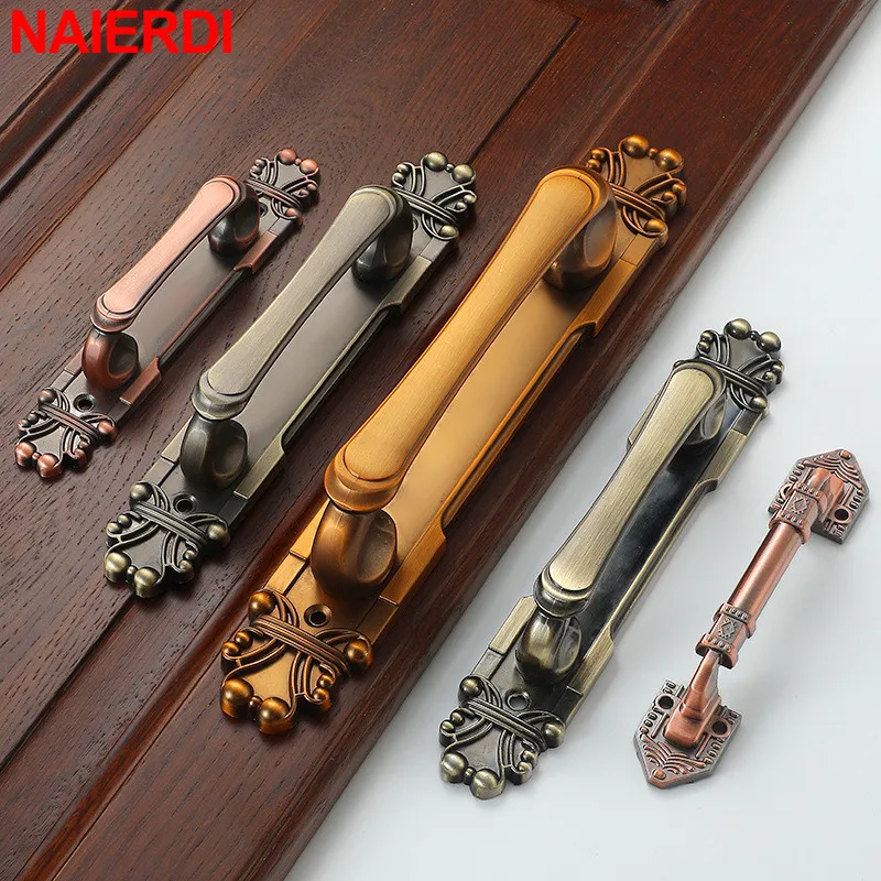 Naierdi-antique Móveis Handle Estilo Europeu Liga de Alumínio Bronze Maçanetas Porta Deslizante Puxa Hardware Cabinet Door