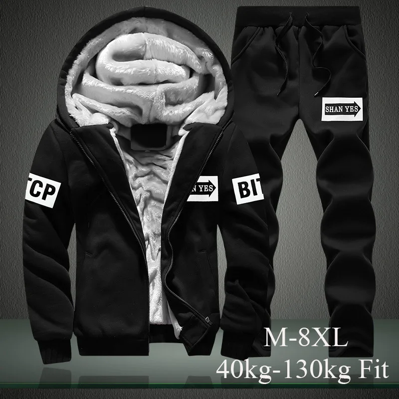 

2022 Thicken Men Training Sport Running Set Winter Warm Men's Sportswear 2 Piece Sports Suit Jacket+Pant Joggers Sweatsuit Male