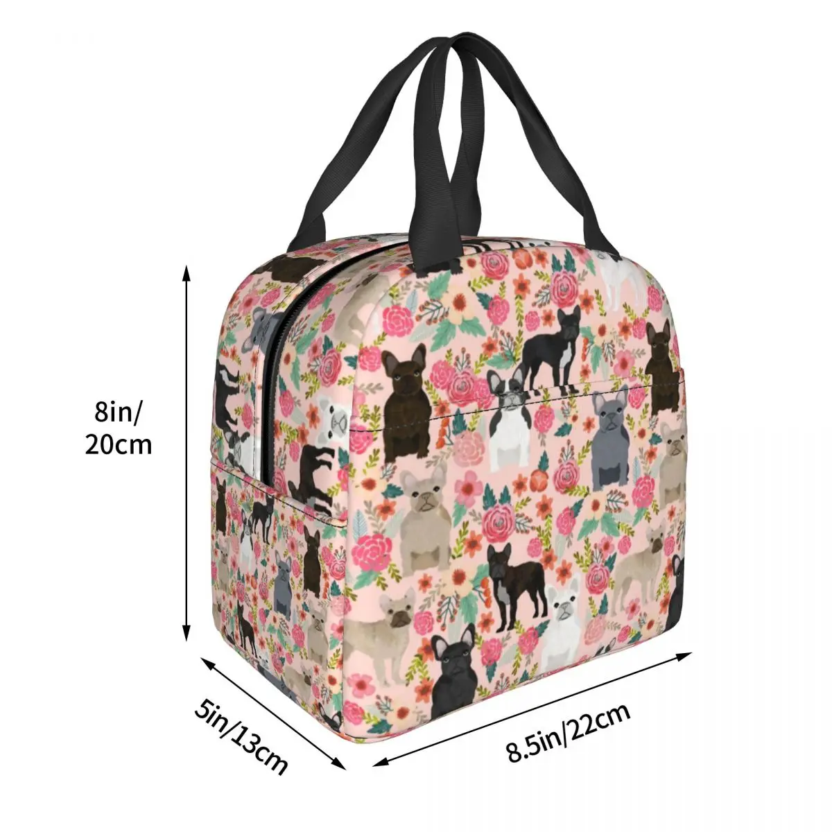 Frenchies Dog French Bulldog Florals Print Lunch Bag Insulated Thermal Cooler Lunch Box For Women Kids School Work Food Bags