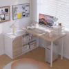 Home Office Computer Desk Corner Desk with 3 Drawers and 2 Shelves, 55-inch L-Shaped Study Writing Desk 1