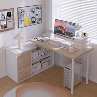 Home Office Computer Desk Corner Desk with 3 Drawers and 2 Shelves, 55-inch L-Shaped Study Writing Desk 1