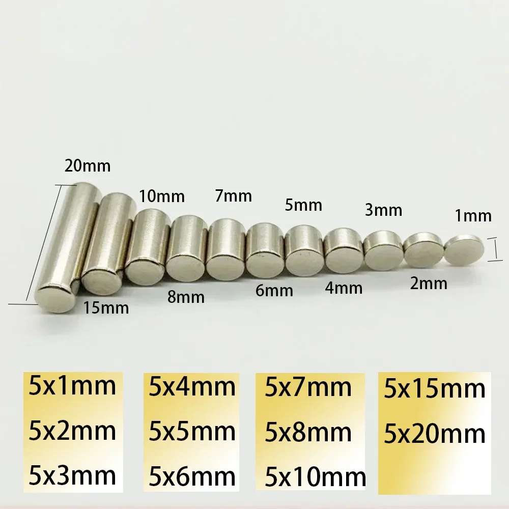 

N35 5x8mm 5x10mm 5x15mm 5x20mm Round Mini Magnet Super powerful middle Neodymium 5*20 Magnets for door Search Magnetic Fridge