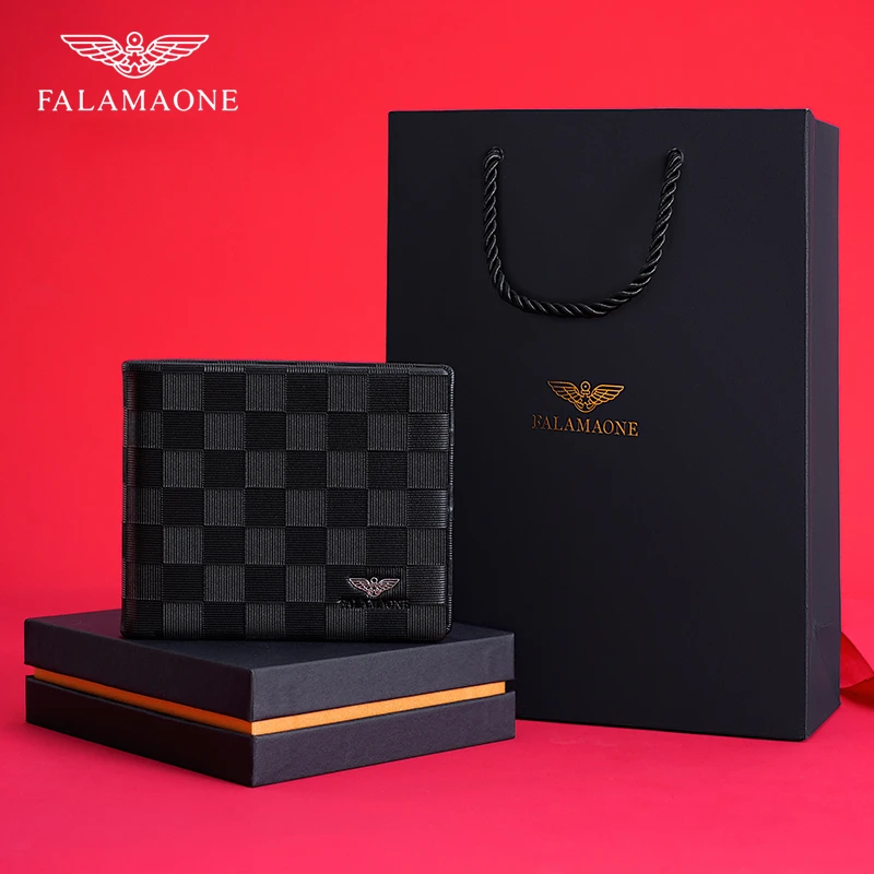 FALAMAONE Men's Wallet Purse Cowhide Genuine Leather Material Fashion Luxury Designer Gifts for Husband and Boyfriend QB1521