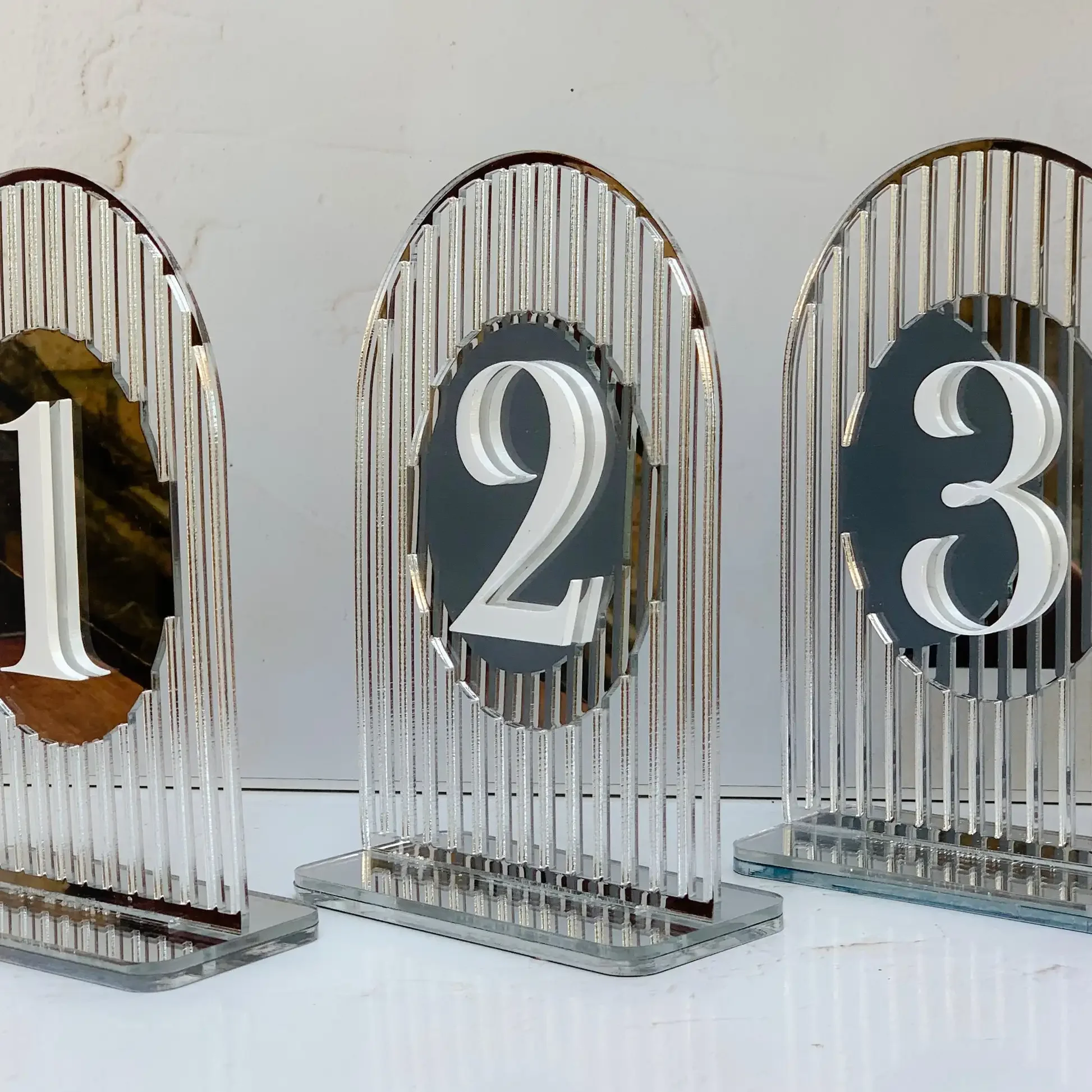 Wedding Unique Modern Table Numbers Matt White and Gold