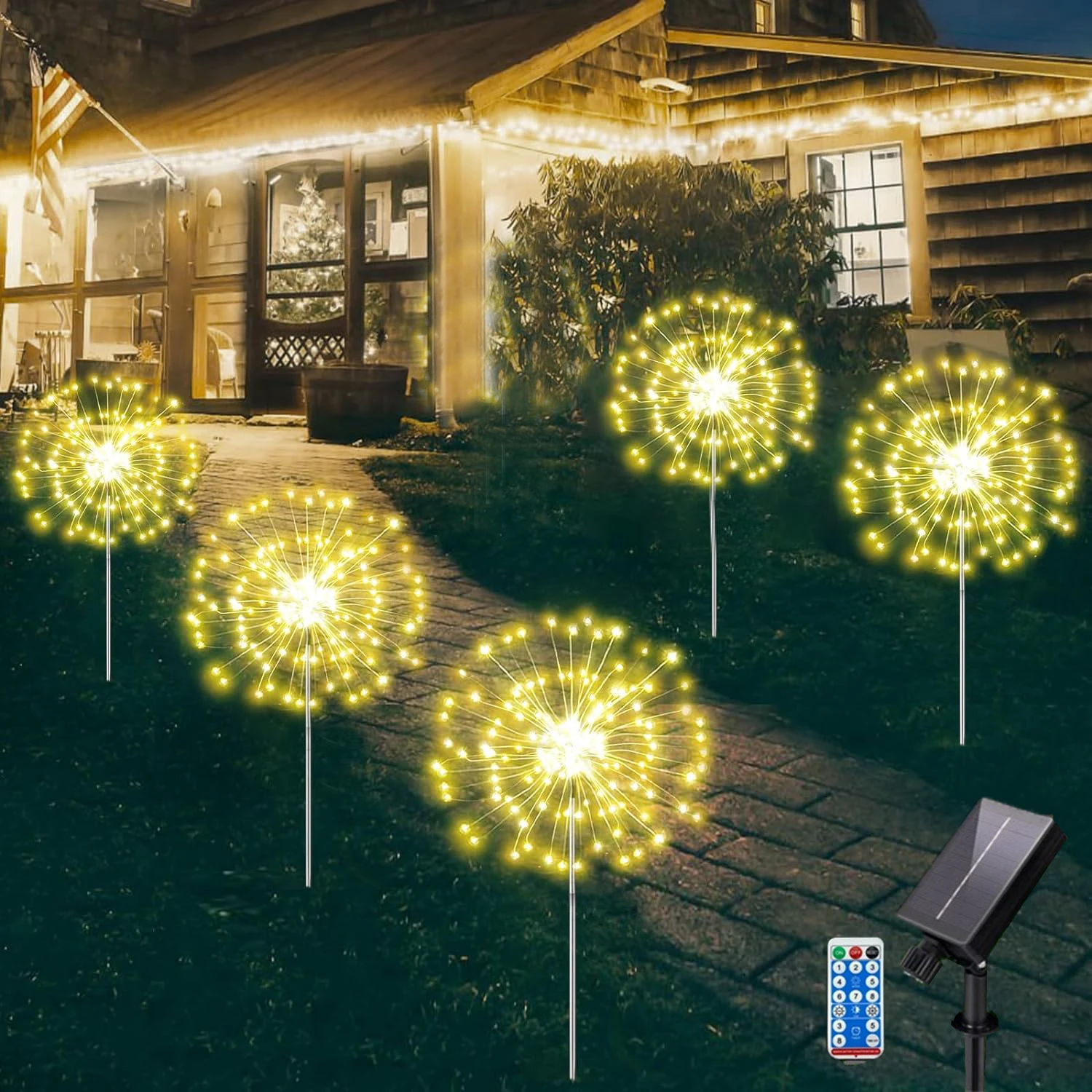 

5 IN 1 Solar Fireworks Lights Outdoor Waterproof 600 LED Firework Solar Landscape Lights Outdoor Solar Starburst Light