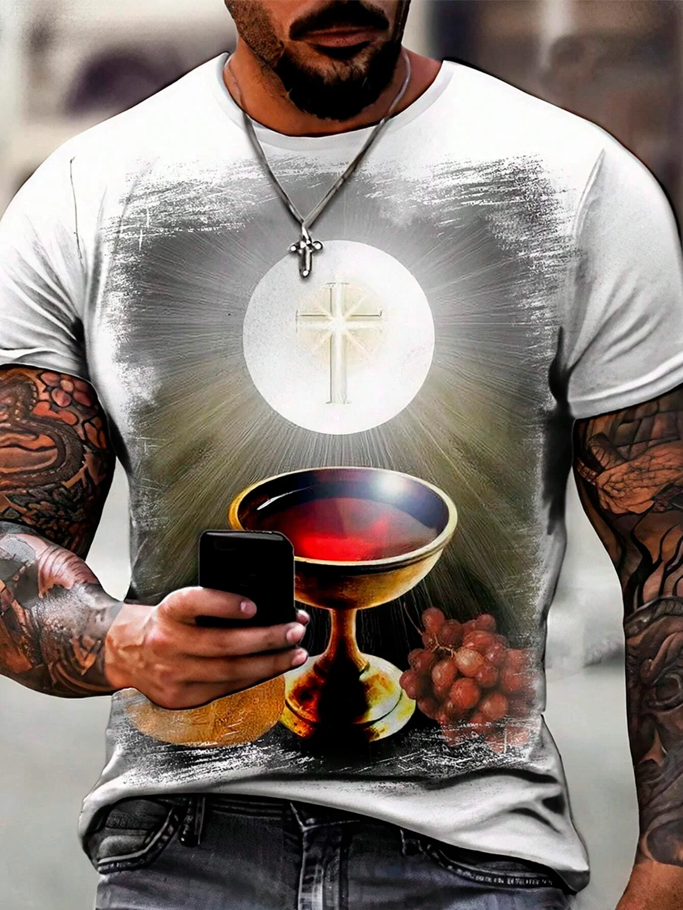 Mens Christian T Shirts Jesus Cross 3D Print Summer Tees