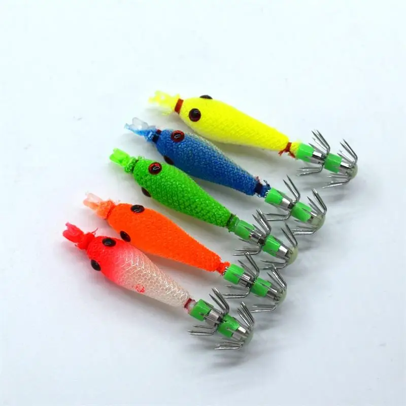 Luminous Squid Fishing Bait Set with Stainless Steel Hooks (5-Pack)