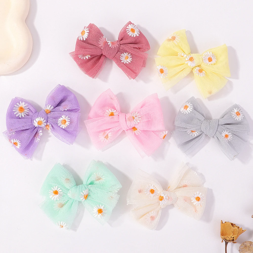 

1pcs Fresh Flower Mesh Hair Bows Daisy Girls Hair Clips Korean Hairpin Handmade Barrettes Party School Hairgrips Accessories