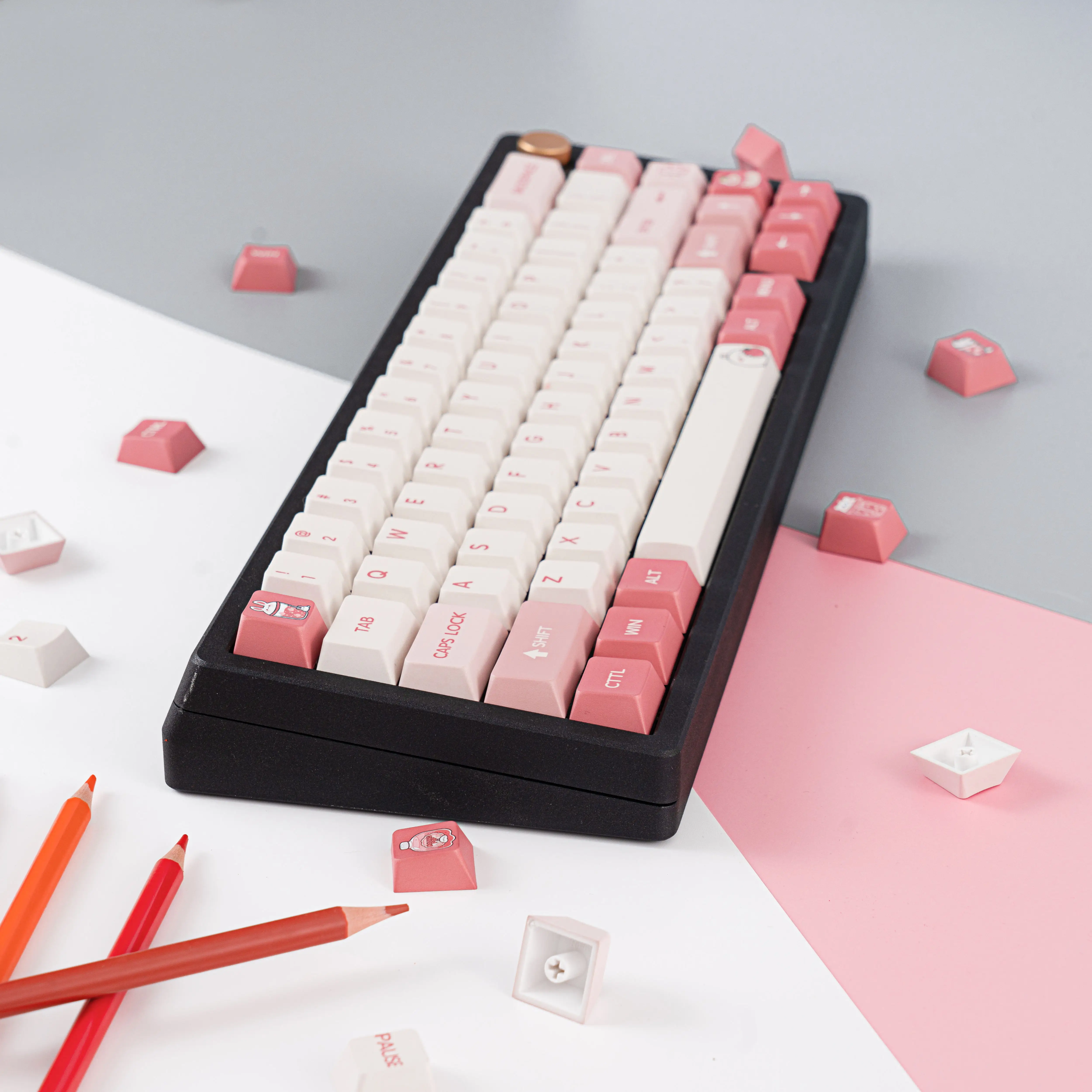 Kaninchen-Design Tastenkappen Aus PBT – Thermosublimation, Japanische Radikale, 135 Tasten Für Mechanische Tastaturen (US-Layout, Violett/Weiß)