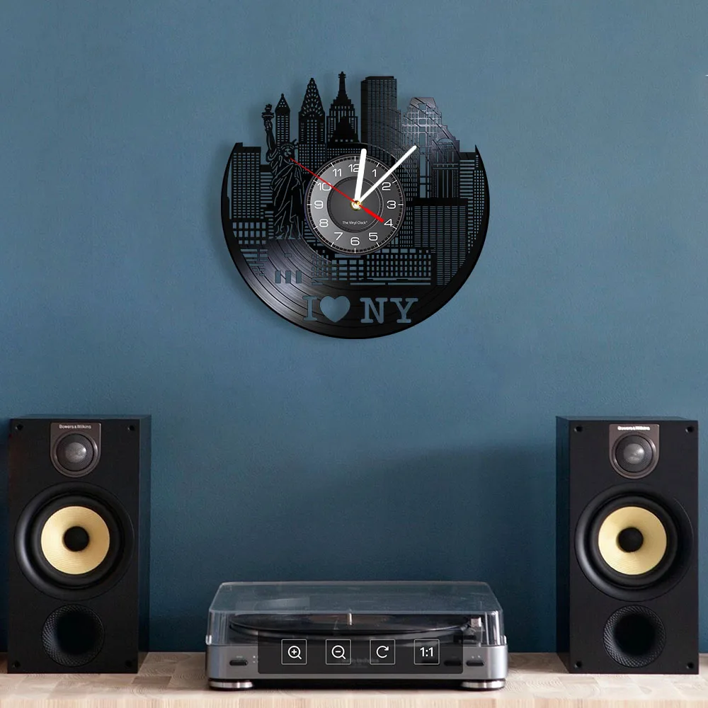 New York Skyline Landmark Statue Of Liberty Vinyl Record Wall Clock Bedroom Office Decor New York Skyscrapers Retro Wall Clock 3