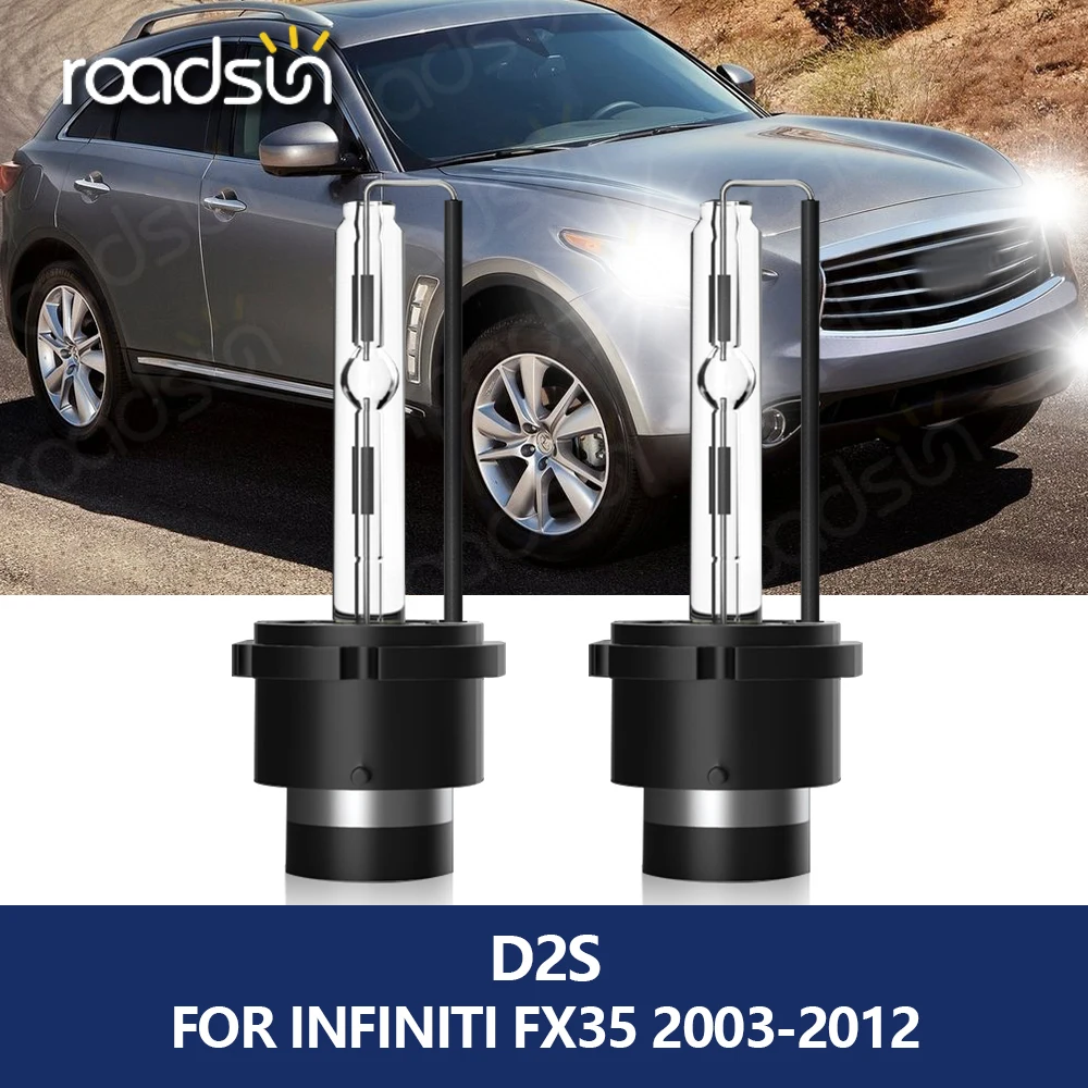 

roadsun 2Pcs D2S HID Headlights for Infiniti FX35 2003-2012 Xenon Auto Lights 12V 35W Car Bulb 3000K 4300K 6000K 8000K Auto Lamp