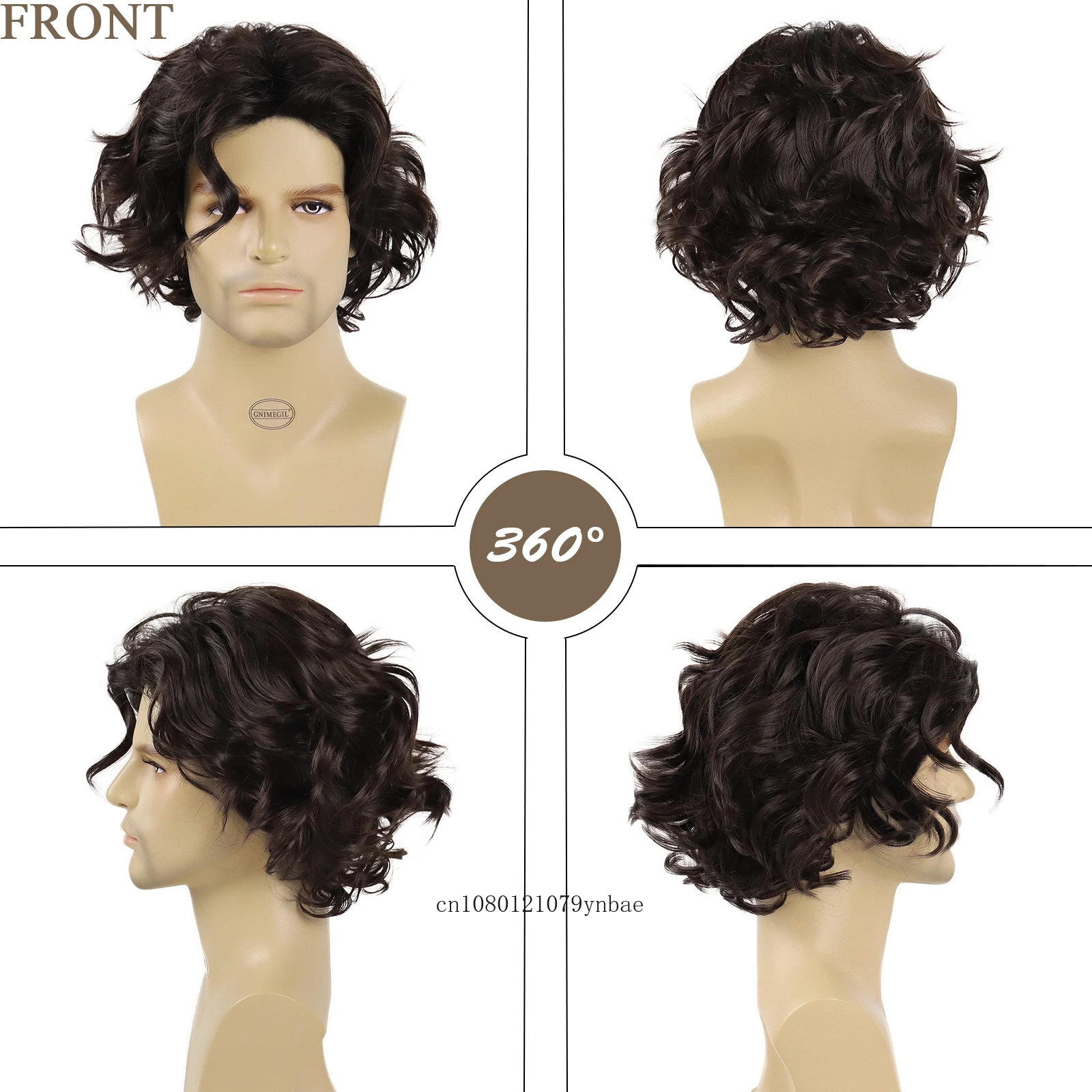 Dark Brown Wigs for Men Synthetic Hair Curly Wig with Side Bangs Short Male Wig Cosplay Carnival Party Costume Wig Casual Style